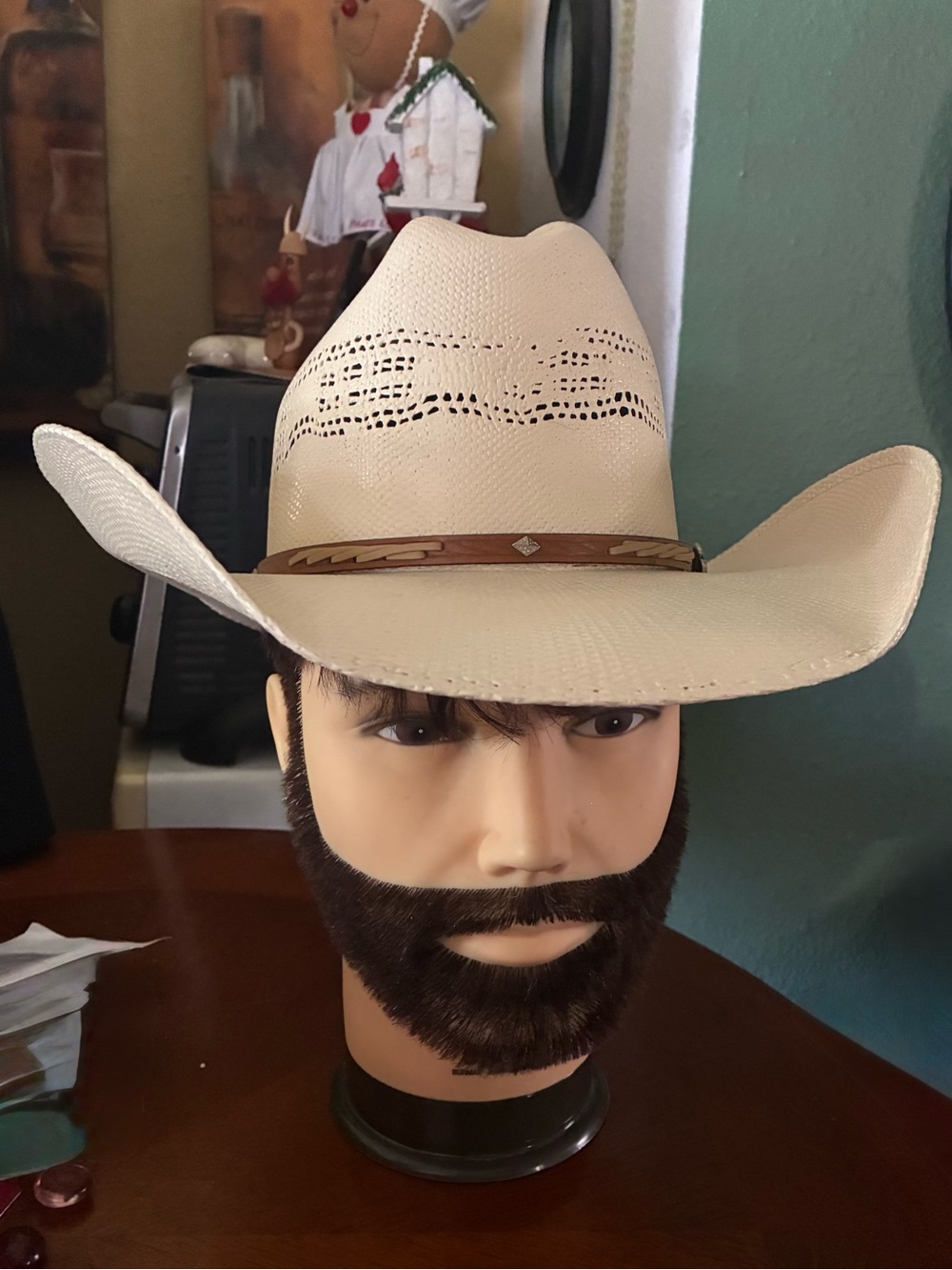 Authentic Justin 20X ‘Bryson’  Cream Straw Cowboy Hat with Band Accent-6 7/8”